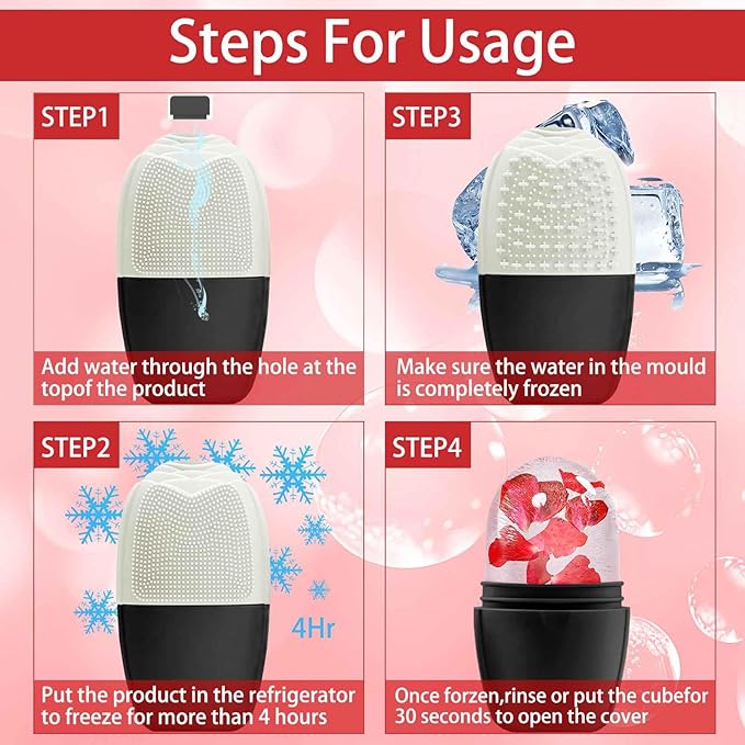 XHJRI Ice Face Roller Massager,Ice Cube Roller for Face, Eyes and Neck Naturally Conditioning and Skin Care,De-Puff Eye Bags,Reduce Migraine Pain,Reusable Massage Silicone Ice Mold (New Black White)