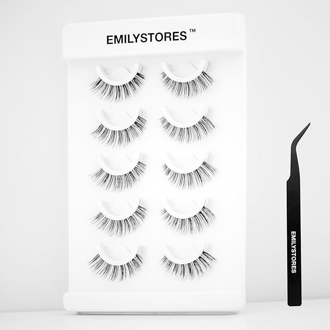 False Eyelashes, 5 Pairs Wispy Light Pre-Glued Self Adhesive Lashes with Applicator (Wispy)