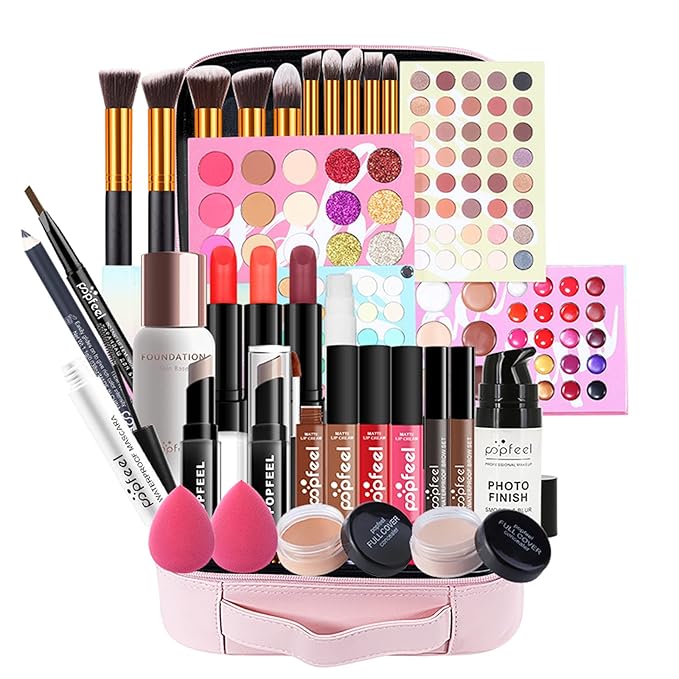 All-in-one Makeup Set Holiday Gift | Full Makeup Kit for Women Essential Starter Bundle Include Eyeshadow Palette Lipstick Blush Cream Concealer Face Powder Eyeliner Mascara Lipgloss Brush