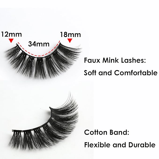 SUNWELL False Eyelashes 18mm Mink Lashes 8D Fluffy Faux Mink Lashes Dramatic Cat Eye Lashes Strips Soft Full Volume Fake Eyelashes 10 Pairs Pack