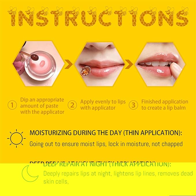 4PCS Lip Balm Honey Pot, Honey Pot Lip Balm for Dry Cracked Lips, Strawberry Lip Balm Scrubs Exfoliator & Moisturizer, Hydrating Lip Balm Honey Pot with Wand, Lip Sleeping Mask (4pcs)