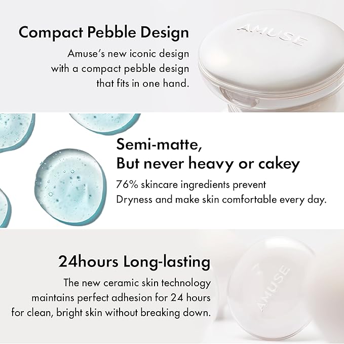 Amuse SEOUL Ceramic Skin Perfector Cushion Foundation Refill | Long-lasting, Lightweight, Semi-matte, Flawless Coverage, Hypoallergenic, Korean Beauty, Vegan(15g / 0.52 oz.) ([REFILL] 01 PORCELAIN)