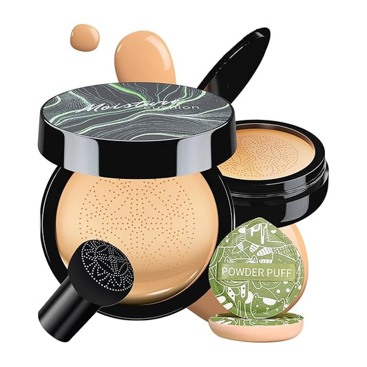 Mushroom Head Air Cushion CC Cream, Long-Lasting Brightening BB Cream Foundation With Powder Puff for Face Makeup and Mature Skin, Moisturizing Full Coverage Self Adjusting Concealer (Buff Beige)