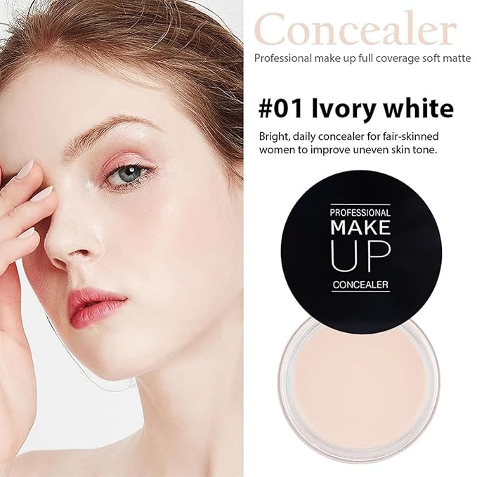 7 Color Solid Concealer Full Coverage Correcting Cream Concealer Waterproof Long-lasting Under Eye Concealer for Dark Circles Color Corrector Pro Concealer (Color 01)
