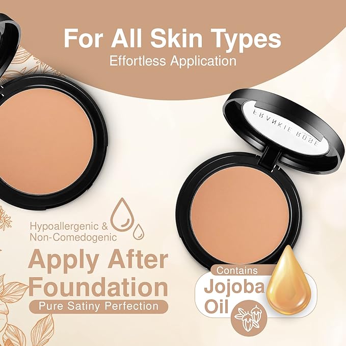 Frankie Rose Cosmetics Powder Foundation – Full Coverage Face Powder For Pores & Imperfections, Evens Out Skin Tone & Shine-Control | 58 Grams (Honey)