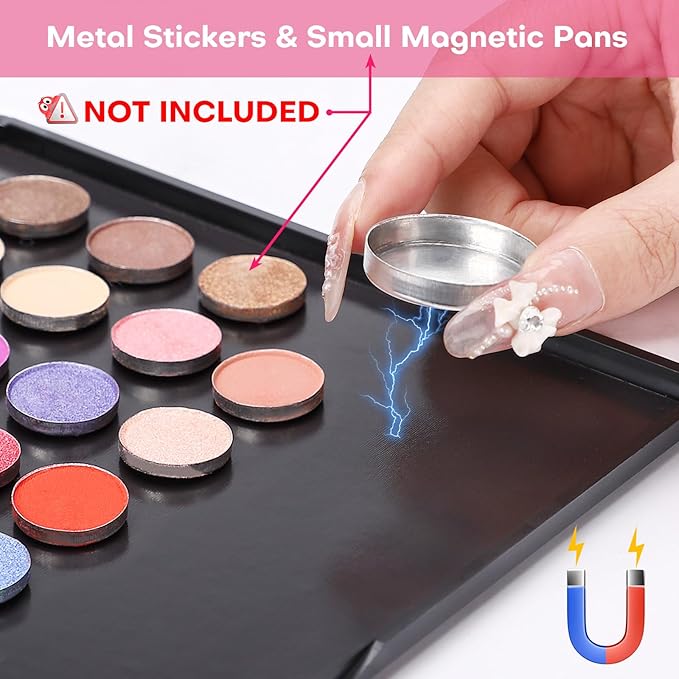 2PCS 9.25"x6.6" Large Empty Magnetic Makeup Palettes, Not Included Metal Sticker/Pans, XL Eyeshadow Pan Dispensing Storage Boxes, Compact & Portable Blush Lipstick Powder Palettes for DIY Cosmetics