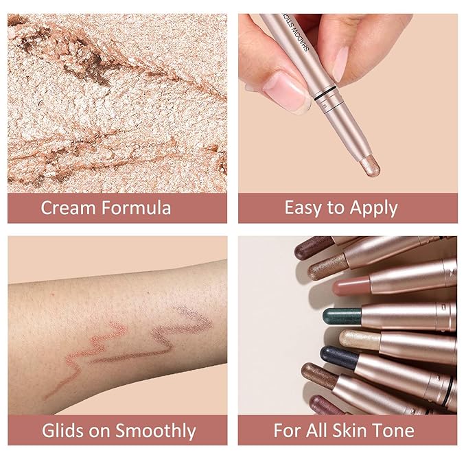 Eyeshadow Stick Rose Gold, Cream Shimmer Eyeshadow Pencil Makeup, High Pigment Long Lasting Waterproof Eye Shadow Pen, Hypoallergenic Eye Highlighter Stick Create Multi-Dimensional Eyes Look 05#