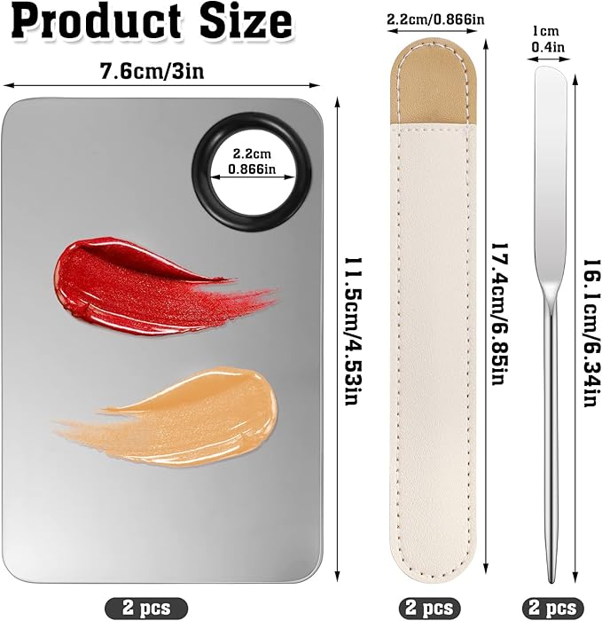 6 in 2 Set Makeup Mixing Palette with Korean Makeup Spatula, Stainless Steel Foundation Palette with Spatula for Mixing Foundation Eye Shadow Eyelash Nail Art