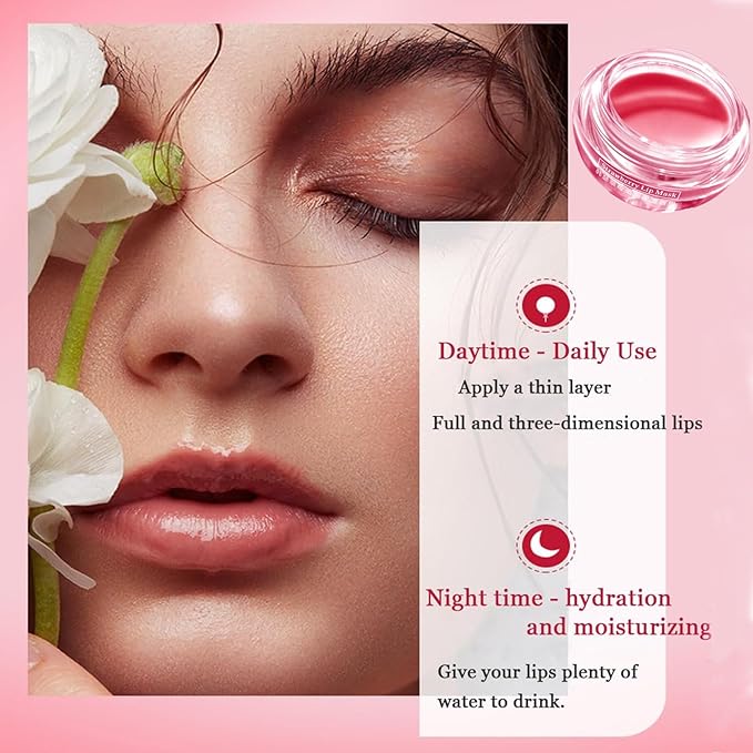 4 PCS Honey Lip Balm Pot, Honey & Strawberry Lip Sleeping Mask Vitamin E & Moisturizing Propolis Lip Balm with Stick, Prevention Dry and Cracked Lip Scrubs Exfoliator Lip Wrinkle