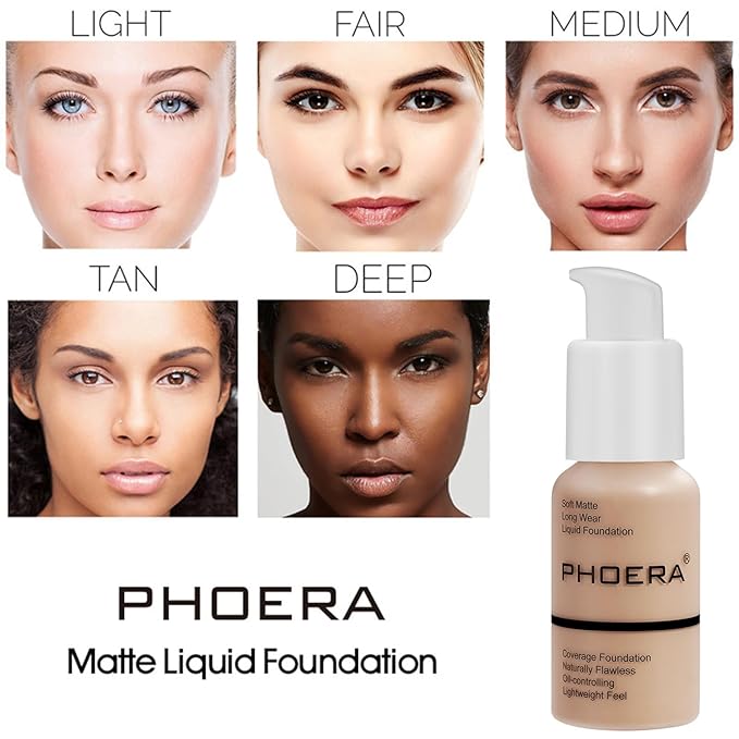 PHOERA Foundation Full Coverage,and Medium Coverage 2024 New PHOERA Foundation Makeup for Mature Skin, Lightweight Wrinkles Matte Natural Finish for a Flawless Complexion(101+N01/Porcelain+Porcelain)