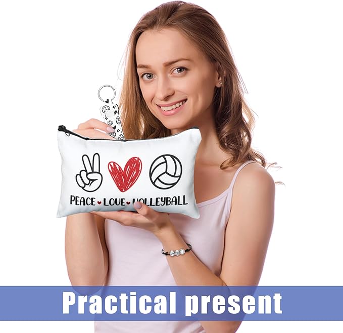 72 Pcs Sports Team Gifts Include 12 Makeup Bags 12 Lip Balm 12 Lip Balm Holder 12 Necklace 12 Adjustable Bracelet 12 Mirrors for Sports Lovers Players Party Favors (White, Volleyball)