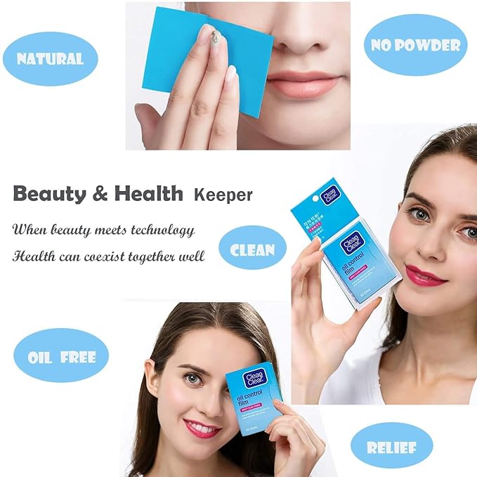 Oil Control Film, Oil Blotting Paper the Same Series with Clean & Clear Oil Absorbing Facial Sheets, 60 sheets Makeup Friendly High-performance Handy Face Blotting Paper for Oily Skin