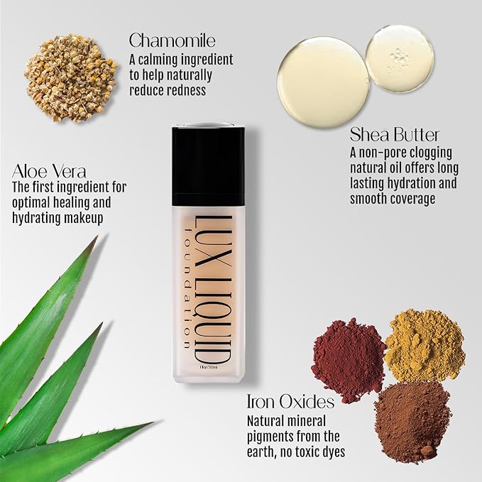 Organic Aloe-Based LUX Liquid Foundation, Natural Vegan Gluten-Free Made in USA, Latte