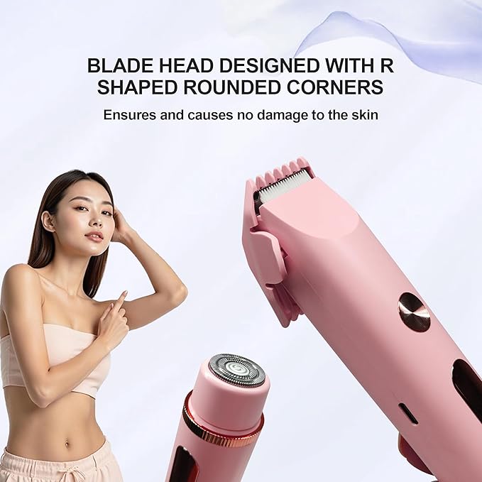 2025 Upgraded Bikini Trimmer for Women & 2 in 1 Dermave Bikini Shaver with LCD Display, Dual Head Cordless Electric Shaver, IPX7 Waterproof Wet/Dry Body Hair Trimmer for Face Body Intimate Areas,Pink