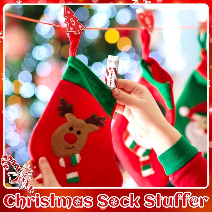 50 Pack Christmas Candy Peppermint Cane Lip Balms Bulk Holiday Flavor Collection Lip Balm Gifts Christmas Stocking Party Gifts Goodie Bags Stuffers for Women Men Staff Employee