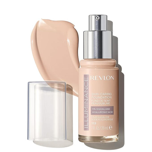 Revlon Illuminance Skin-Caring Liquid Foundation, Hyaluronic Acid, Hydrating and Nourishing Formula with Medium Coverage, 113 Ivory Beige (Pack of 1)