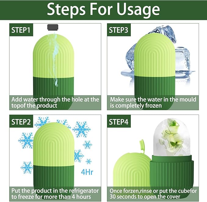 XHJRI Ice Roller Massager for Face, Eyes and Neck - Naturally Condition Skin, De-Puff Eye Bags, Reduce Migraine Pain - Reusable Silicone Ice Mold (Green)