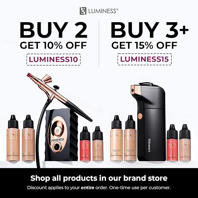 LUMINESS Airbrush Spray Silk Foundation Starter Kit - Warm Dark - Foundation, Primer & Dual-Sided Angled Buffing Brush - Medium, Buildable Coverage, Anti-Aging Formula Hydrates & Moisturizes