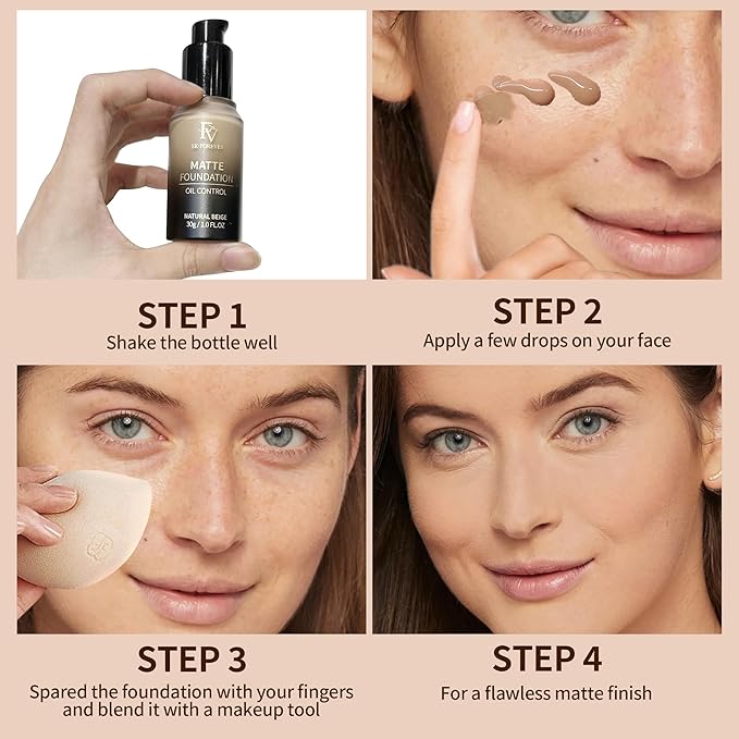 FV Full Coverage Liquid Foundation, Lightweight & Concealing, Long Lasting Matte Foundation Makeup with Flawless Finish, Oil Control Waterproof Foundation for Oily Skin (Classic Ivory Matte)