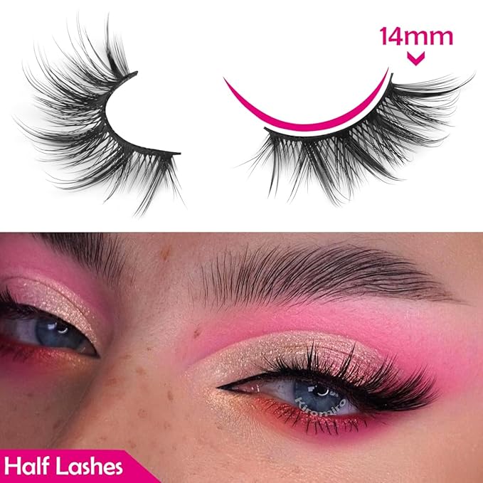 Half Lashes Fox Eye Faux Mink Lashes Wispy Eyelashes Cat Eye 20mm Fake Lashes Spiky Strip Eyelashes Pack 7 Pairs