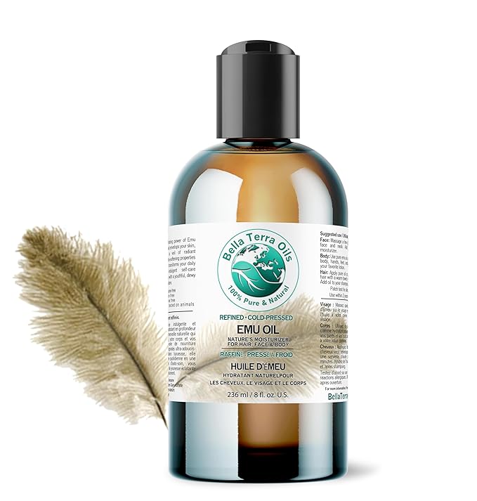 Bella Terra Oils - Emu Oil 8 oz - Australian Legacy, Famed for Omega-3, Omega-6 & Omega-9, The Natural Secret to Radiant Skin