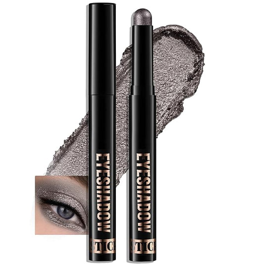 Dark Taupe Shimmer Eyeshadow Stick, Waterproof Cream Eye Shadow Pencil Long-Lasting Crease-Proof Glitter Eyeshadow Crayon Smooth High Pigmented Highlighter Neutral Eye Shadow Liner Makeup