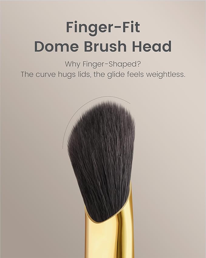 Desert Oak Series Thumb-Shaped Eyeshadow Brush - Curved Brush Head Mimics Natural Finger Contour, Premium Goat Hair & Bubinga Handle for Lid/Crease Blending (CM 170)