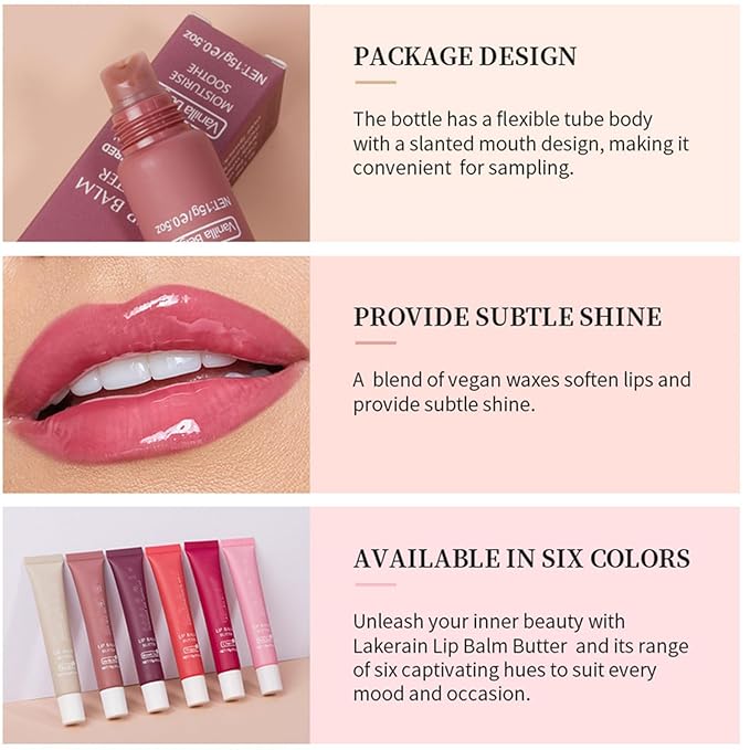 6 Color Hydrating Lip Butter Balm, Moisturizing Lip Repair, Lightweight Nourished Lip Glossy Christmas for Women (01 Vanilla)