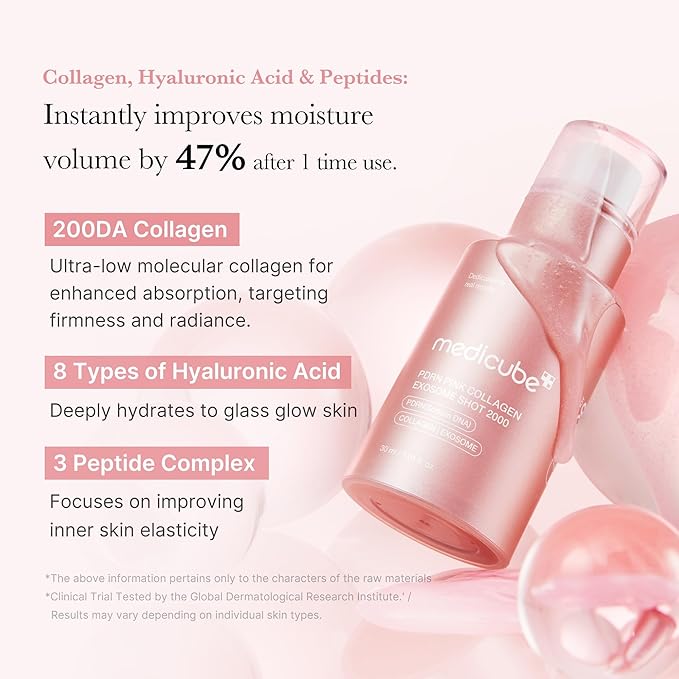 medicube PDRN Pink Collagen Exosome Shot Serum 2,000 PPM | Liquid Skin Booster | Exosome, Salmon DNA PDRN, Spicules | Uneven Skin Tone, Pore Care, Skin Texture | Korean Skin Care 1.01 fl.oz