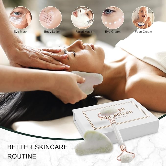 Jade Roller for Face, Facial Roller Massager Skin Care Tool, Gua Sha Facial Tools for Face, Neck, Eyes, Reduce Puffiness of The Skin