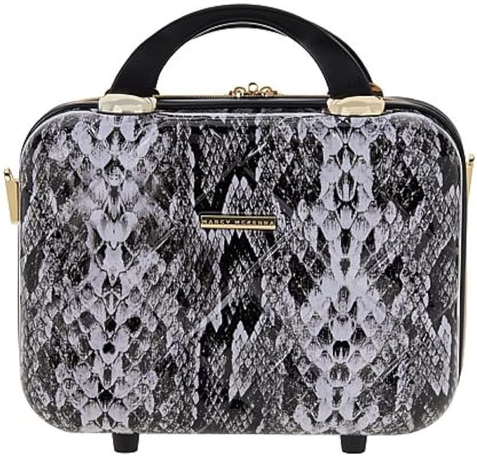 2-in-1 Essential St. Tropez Design Beauty Case - Black/Cream Python, Rose Gold