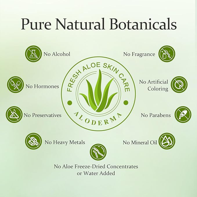 Aloderma 99% Organic Pure Aloe Vera Gel Made within 12 Hours of Harvest, 17.6oz Value Pump, Lightweight Non-Sticky Aloe Vera Gel for Sunburn Relief, Natural, Soothing Aloe Vera for Face & Hair, 6-Pack