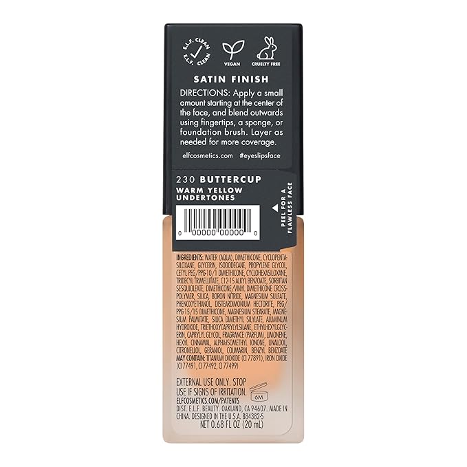 e.l.f. Flawless Finish Foundation, Lightweight & Medium Coverage, Semi-Matte Finish, Buttercup, 0.68 Fl Oz (20mL)