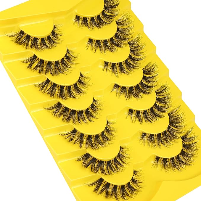 Lashes Natural Look False Eyelashes Clear Band Wispy Faux Mink Eyelashes Short Natural Cat Eye Strip Lashes Pack 7 Pairs by Kiromiro