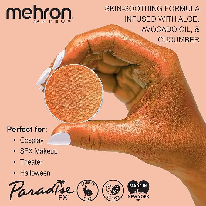 Mehron Makeup Paradise Makeup AQ Refill Size | Stage & Screen, Face & Body Painting, Cosplay, Halloween | Water Activated Face Paint, Body Paint, Cosplay Makeup .25 oz (7 ml) (Metallic Orange)