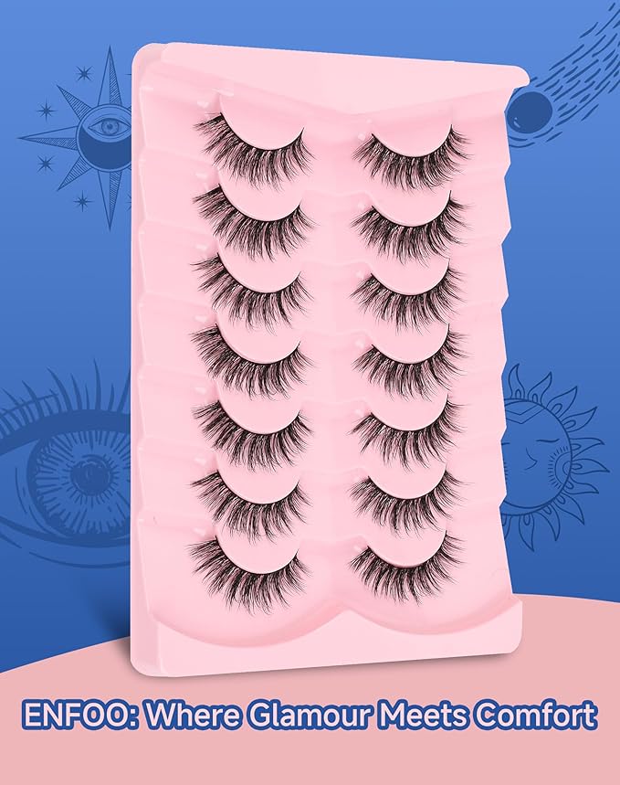 Lashes Natural Look Wispy Spiky Eyelashes Everyday False Lash Soft Strip Eyelashes Fluffy 7 Pairs D78