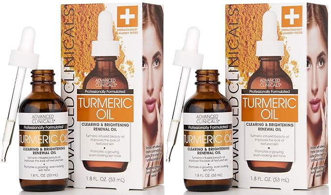 Advanced Clinicals Turmeric Oil Serum For Face | Facial Skin Care Serum With Jojoba + Coconut Oil To Improve Appearance Of Dark Spots & Uneven Skin Tone | Antioxidant Dry Skin Moisturizer, 2-Pack