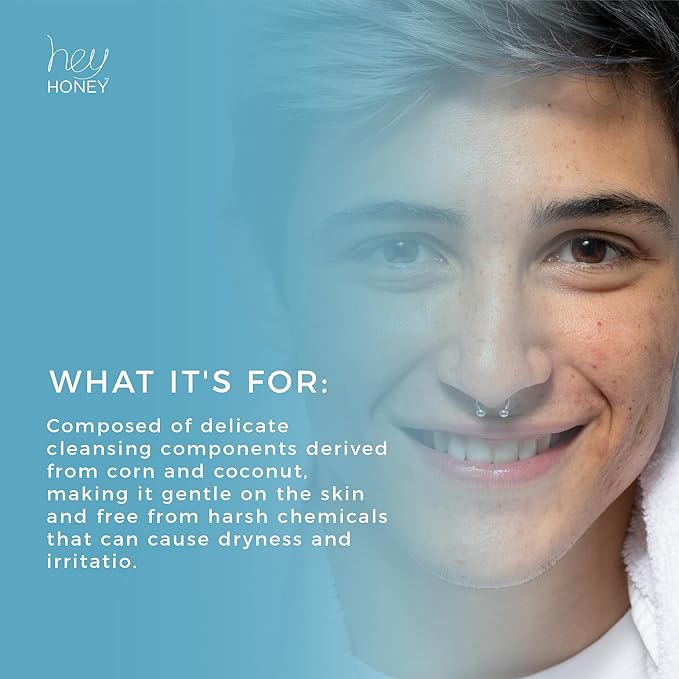 Hey Honey Skincare Be Clear Acne Routine | Daily Active Cleansing Face Wash | Youth & Young Adults, Blemishes Prone | Propolis & Gentle Exfoliating Acids | Fast & Long Lasting Oil Control | 5 fl oz