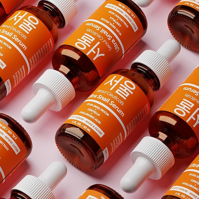 SeoulCeuticals Korean Skin Care 97.5% Snail Mucin Serum – K Beauty Skincare Night Serum Hyaluronic Acid for Face - Centella Anti Wrinkle Serum 1oz