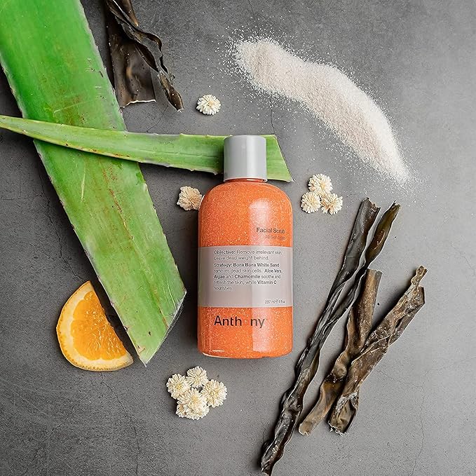 Anthony Facial Scrub, 8 Fl Oz, Contains Aloe Vera, Sand, Algae, Chamomile, Vitamin C, Soothes, Protects, Refreshes and Removes Dead Skin Cells (2 pack)