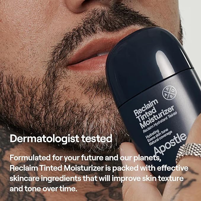 APOSTLE Reclaim Tinted Moisturizer for Men (10 Falmouth) - Niacinamide, Vitamin E, Squalane, Hyaluronic Acid, Tinted Face Moisturizer For Men. Hydrates, Evens Skin Tone, Reduces Fine Lines, 1 Fl. Oz.