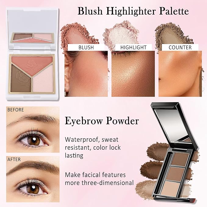 All in One Makeup Set Kit for Women Full Kit,Makeup Gift Kit with Everything,Mascara Eyebrow Eyeliner Eyeshadow Foundation Face Primer Lip Oil Lip Gloss Blush Highlighter Palette for Women Teens-Set A