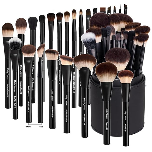 25 pcs Makeup Brush Set Holder Black Professional Kabuki Powder Concealers Eye shadows Blush Eyeliner Eyebrow Contour Eye blending Brushes (25pcs brush with holder)