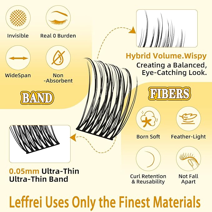 Eyelash Cluster 10-18mm Wispy Eyelash Clusters D Curl DIY Lash Extension Natural Lash Clusters Individual Lashes (LF05 Lashes Only)