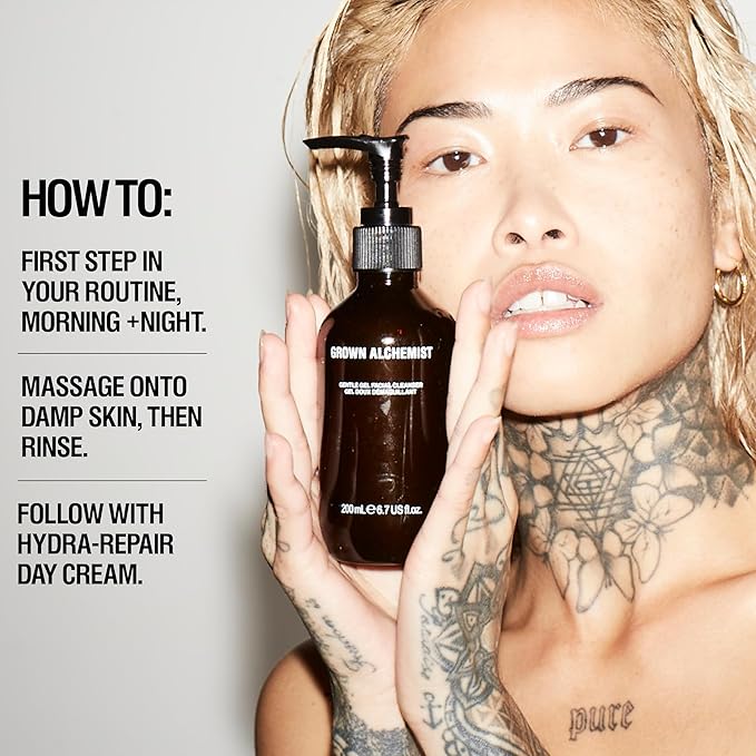 Grown Alchemist Gentle Gel Facial Cleanser (200ml) Natural Face Wash. Hydrating Bergamot & Rosebud Exfoliating with Willow Bark, a Salicylic Acid Alternative.