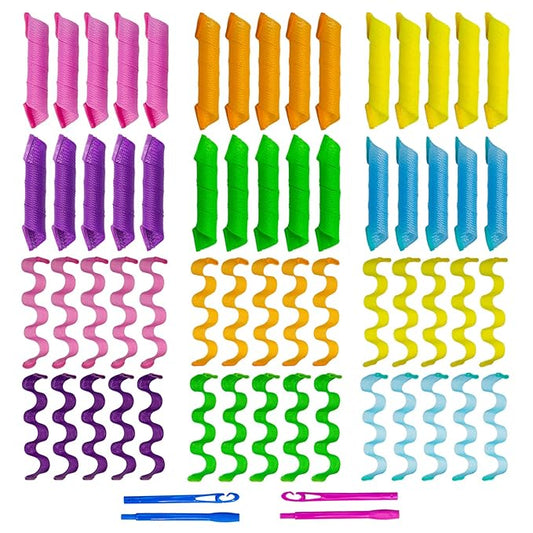 60pcs Heatless Hair Curlers Spiral and Wave Styling Kit 2 Styles No Heat Curlers with 2 Pieces Hooks for Women Girl's Short Medium and Long Hair((12 Inch/30 cm)