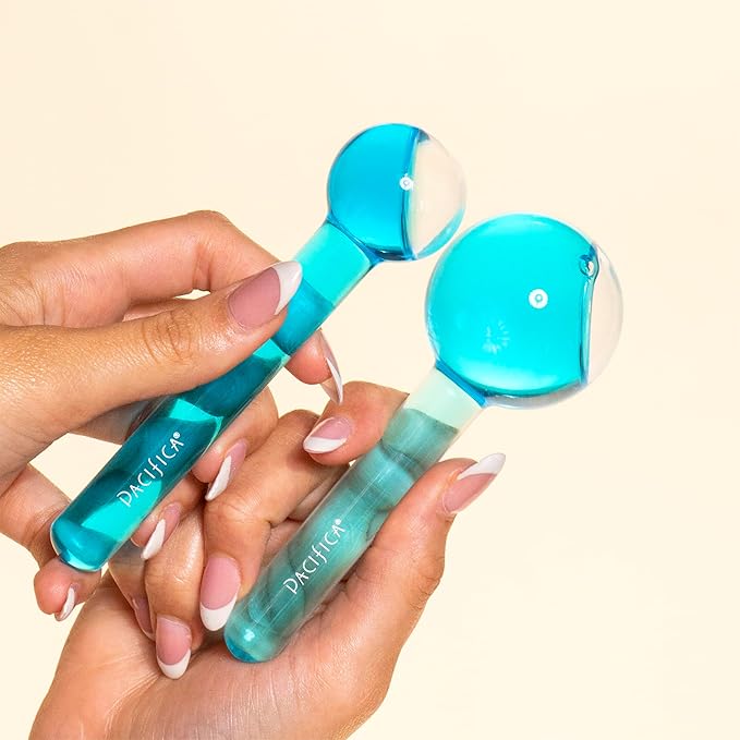 Pacifica Ice Roller Cryo Globes – Cooling Glass Facial Massager for Face, Eyes & Neck – Cold Therapy Beauty Tool for Puffy Eyes, Dark Circles, Redness, Wrinkles – Skin Care Gift for Women & Men