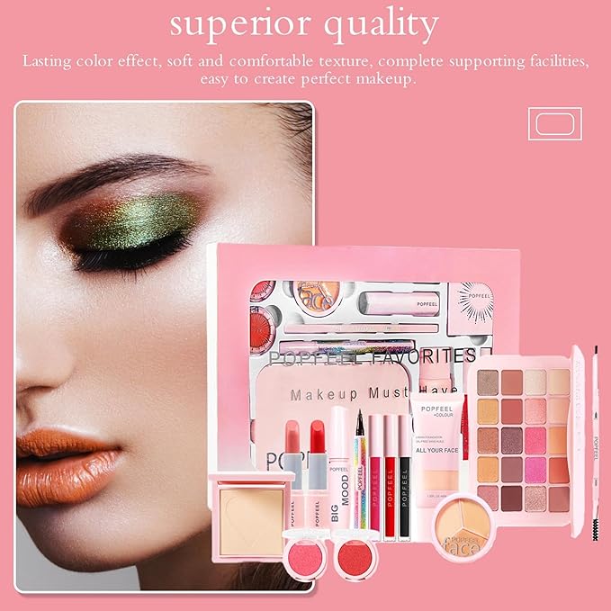 All In One Makeup Kit,Makeup Gift Set for Women Beginners,20 Colors Eyeshadow Palette, Lipstick, Eyebrow Pencil, Eyeliner & Mascara, Concealer Foundation Makeup Kit for Girls.