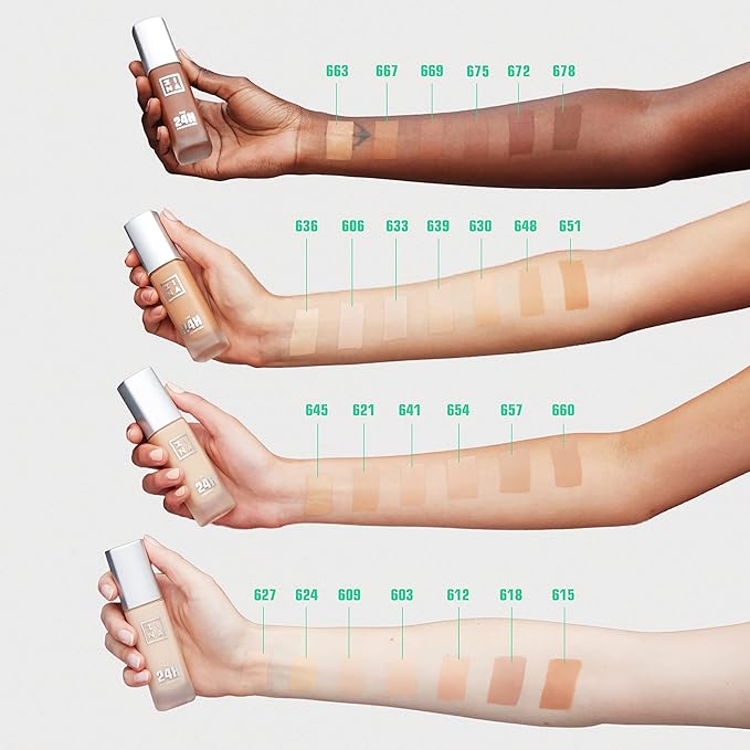 3INA The 24H Foundation 641-24H Long-Wearing Formula - Medium To High Buildable Coverage - Smooth Matte Finish - Expanded Shade Selection - Waterproof, Cruelty Free, Vegan Makeup - 1.01 Oz