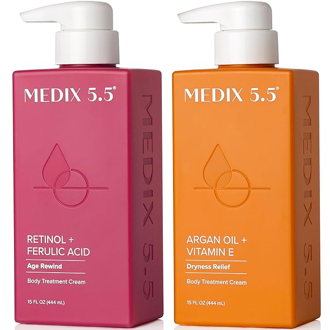 Medix 5.5 Retinol Body Lotion + Argan Oil Cream 2PC Skin Care Set Body & Face Moisturizer | Firming Body Lotion Bundle Reduces Look Of Wrinkles, Cellulite, Crepey Skin, & Uneven Skin Tone, 2PC